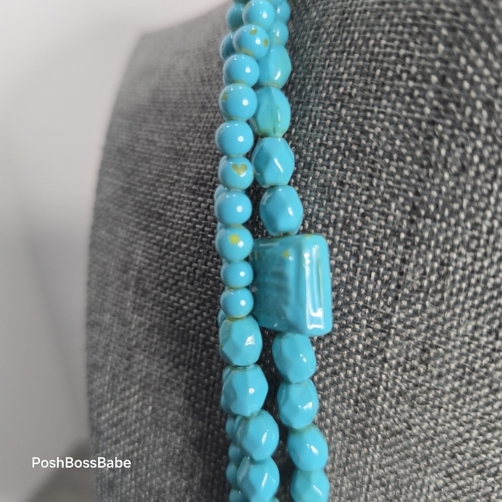 Layered Turquoise Bead Statement Bib Necklace Adj… - image 5